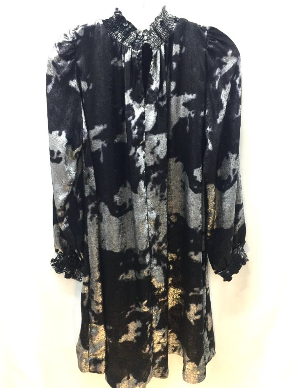 Umgee Boho Peasant Tunic Dress Black and Silver, Size Small